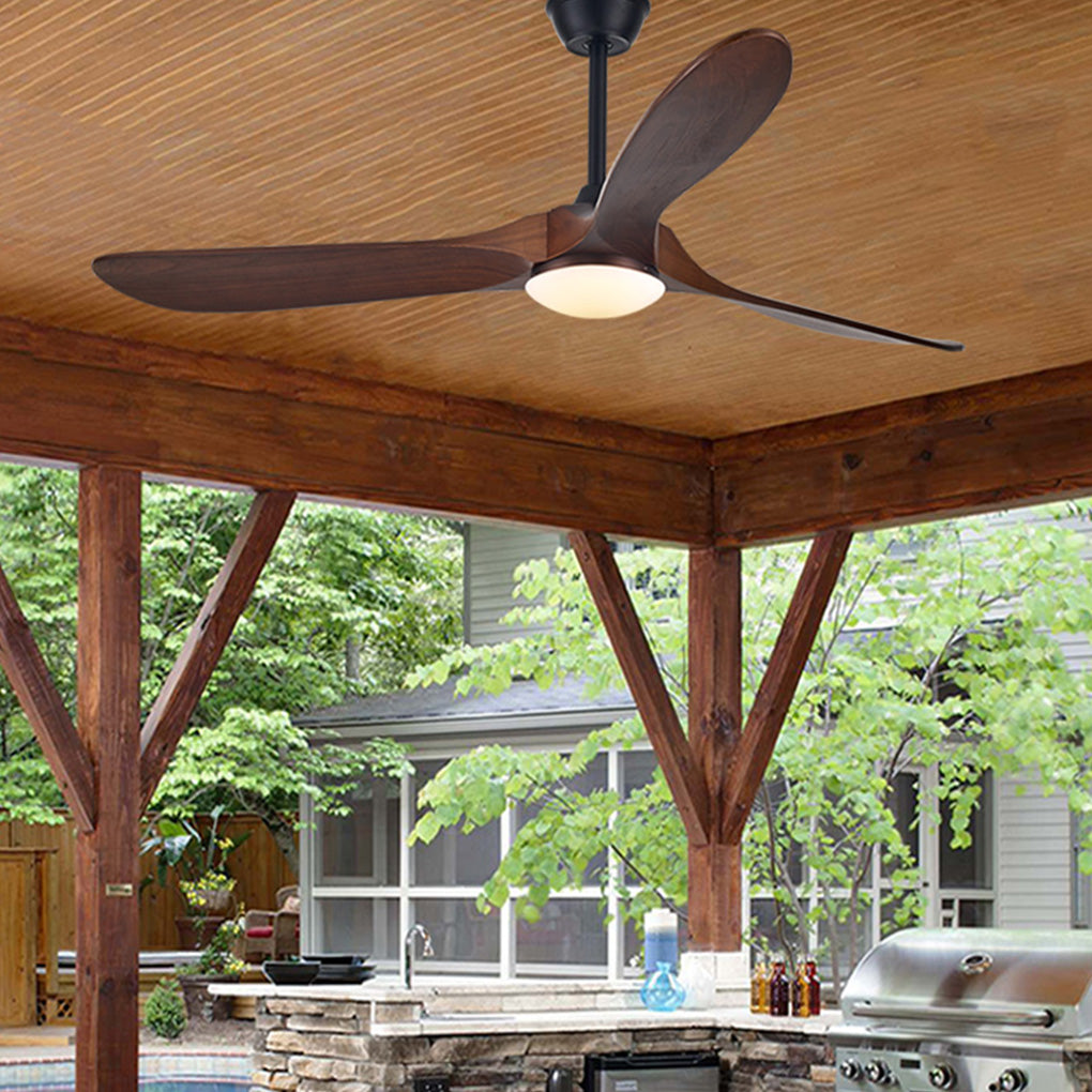 Vintage Solid Wood 52 Inch Ceiling Fan with Lights Dimmable LED Silent DC Motor Remote Control