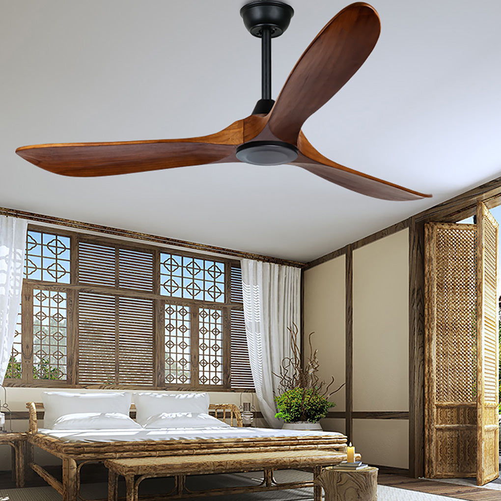 Vintage Solid Wood 52 Inch Ceiling Fan with Lights Dimmable LED Silent DC Motor Remote Control