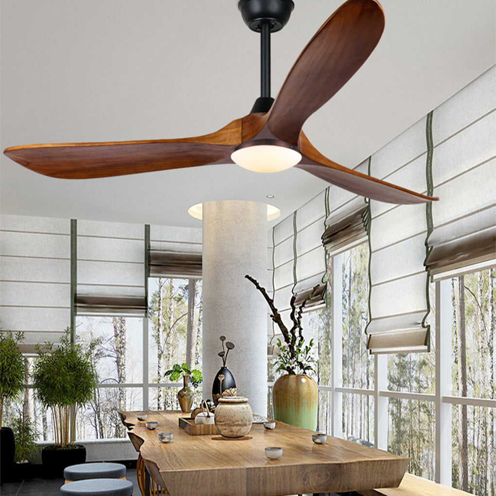 Vintage Solid Wood 52 Inch Ceiling Fan with Lights Dimmable LED Silent DC Motor Remote Control