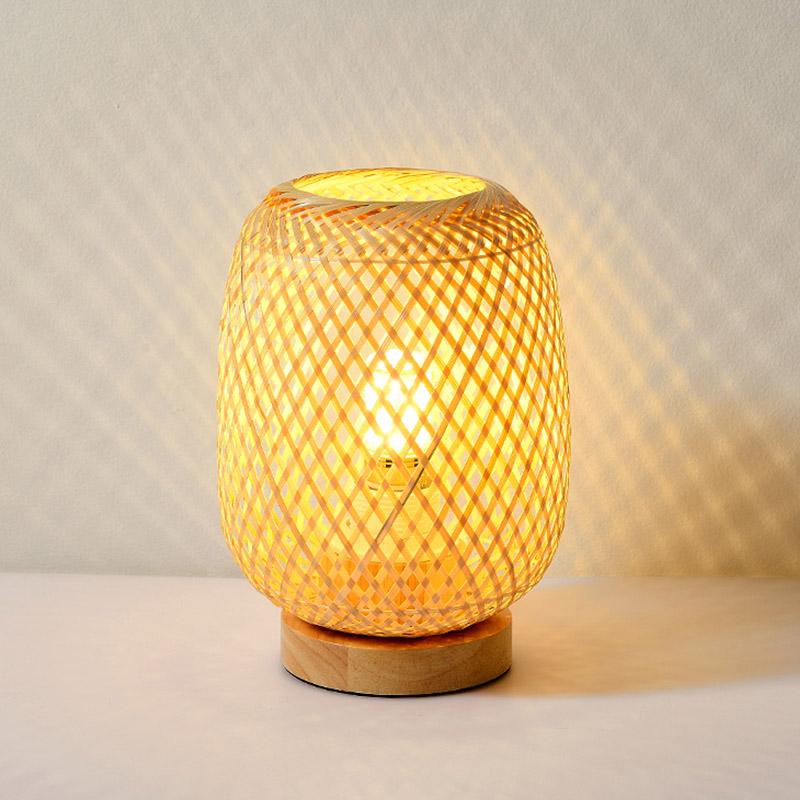 Japanese Hand Woven Rattan Table Lamp for Boho Bedroom Decor and Warm Ambient Lighting