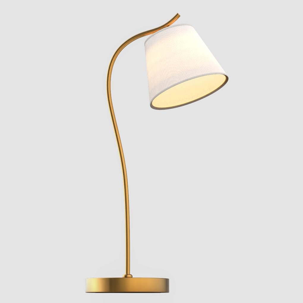 Modern Flexible Gooseneck Copper Desk Lamp with White Linen Shade for Bedroom and Study Table Lighting