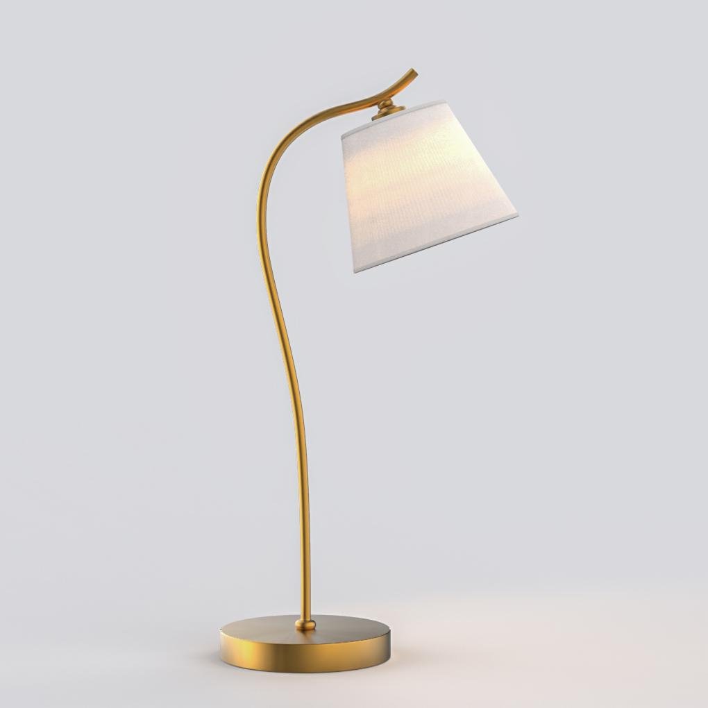 Modern Flexible Gooseneck Copper Desk Lamp with White Linen Shade for Bedroom and Study Table Lighting