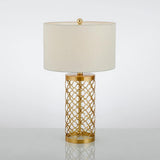 Modern Openwork Gold Metal Table Lamp with Satin Shade for Living Room and Bedroom