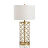 Modern Openwork Gold Metal Table Lamp with Satin Shade for Living Room and Bedroom