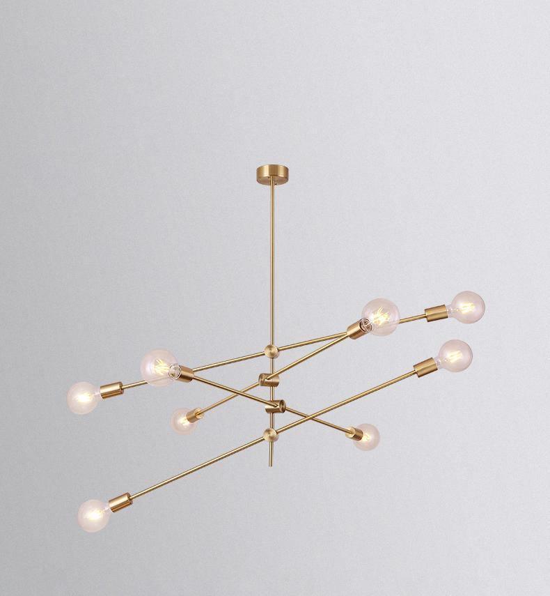 Modern Adjustable Brass Arm Chandelier with Clear Glass Shades for Dining Room