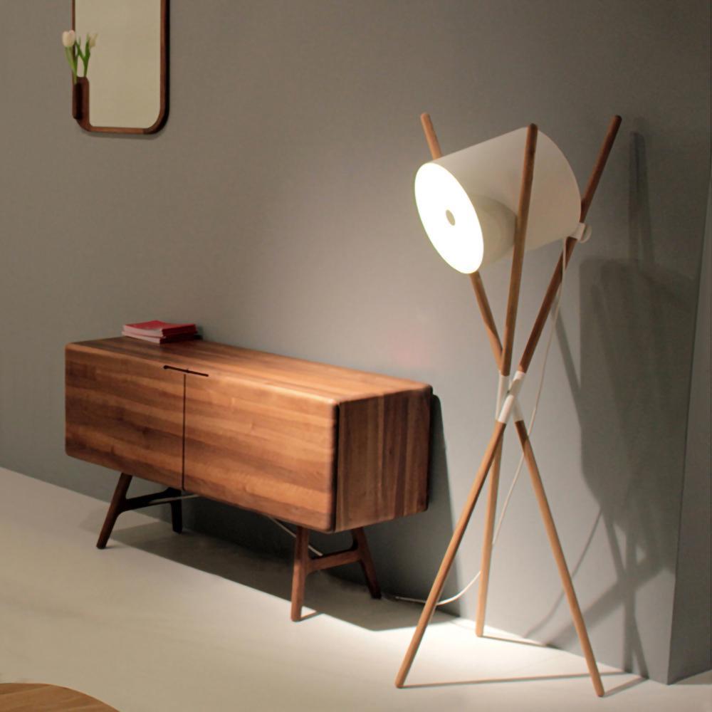 Modern Shift Solid Wood Floor Lamp with Leather Accents Minimalist Free Standing Living Room Light