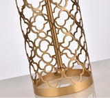 Modern Openwork Gold Metal Table Lamp with Satin Shade for Living Room and Bedroom