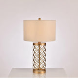 Modern Openwork Gold Metal Table Lamp with Satin Shade for Living Room and Bedroom