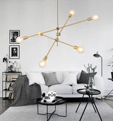 Modern Adjustable Brass Arm Chandelier with Clear Glass Shades for Dining Room
