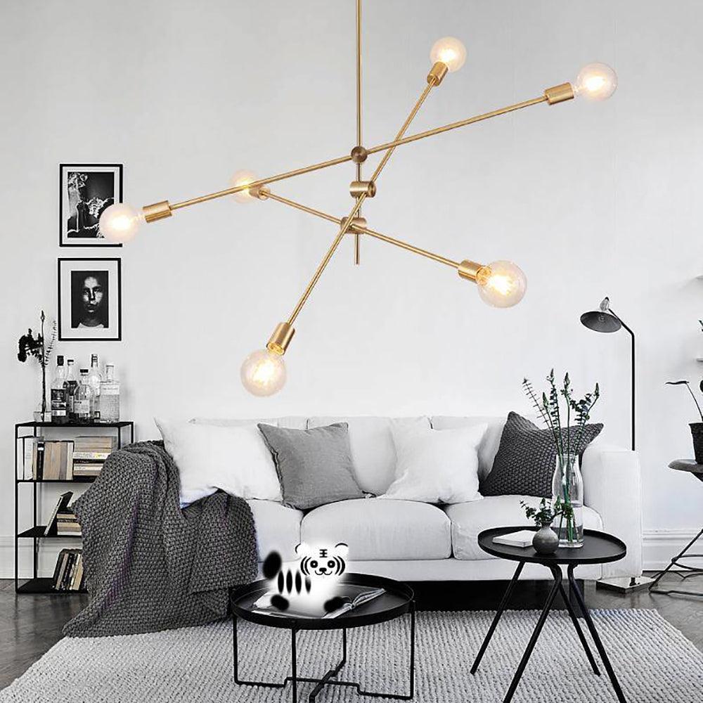 Modern Adjustable Brass Arm Chandelier with Clear Glass Shades for Dining Room