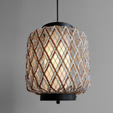 Hand Woven Rattan Outdoor Chandelier Waterproof Rustic Hanging Pendant Light for Garden Patio Yard