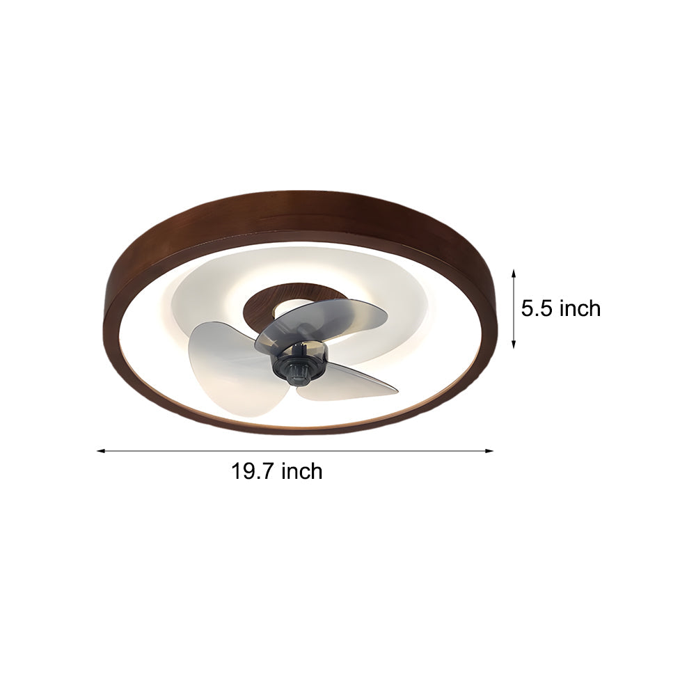 Modern 20 Inch Walnut Flush Mount Ceiling Fan with Dimmable LED Light and 6 Speed Remote
