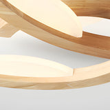 Modern Oak Wood Floral LED Semi Flush Mount Ceiling Light with Petal Acrylic Shades