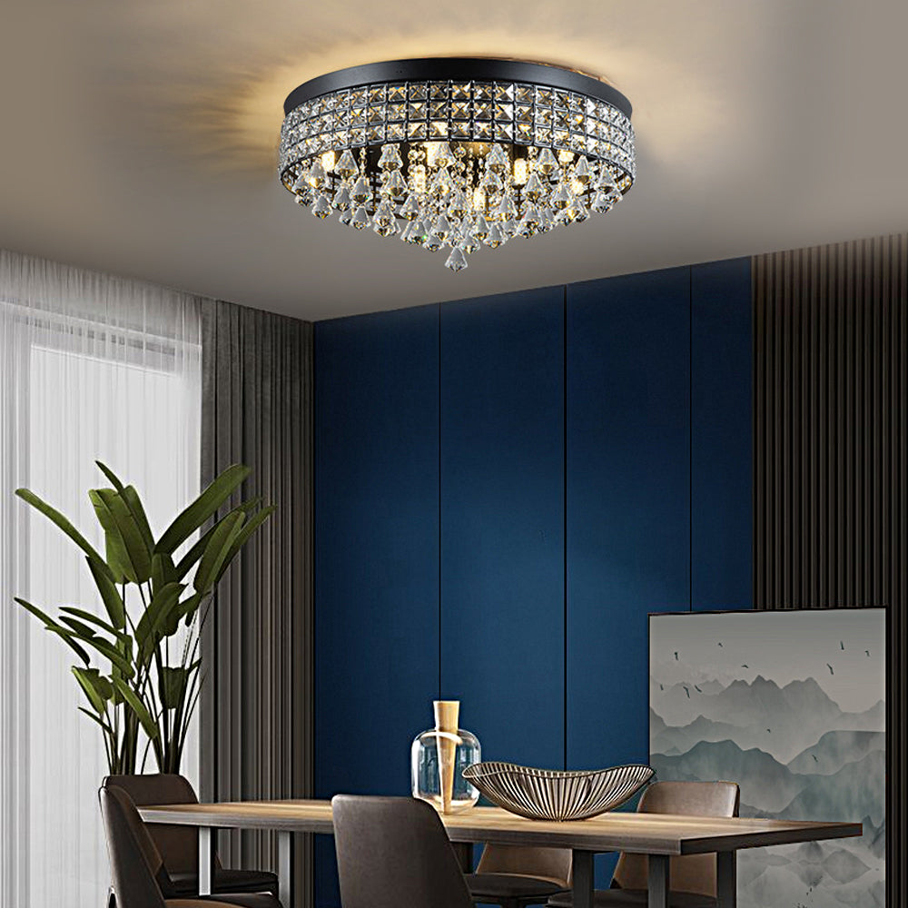 19 Inch Modern Round Crystal LED Ceiling Light Fixture for Living Room Bedroom and Hallway