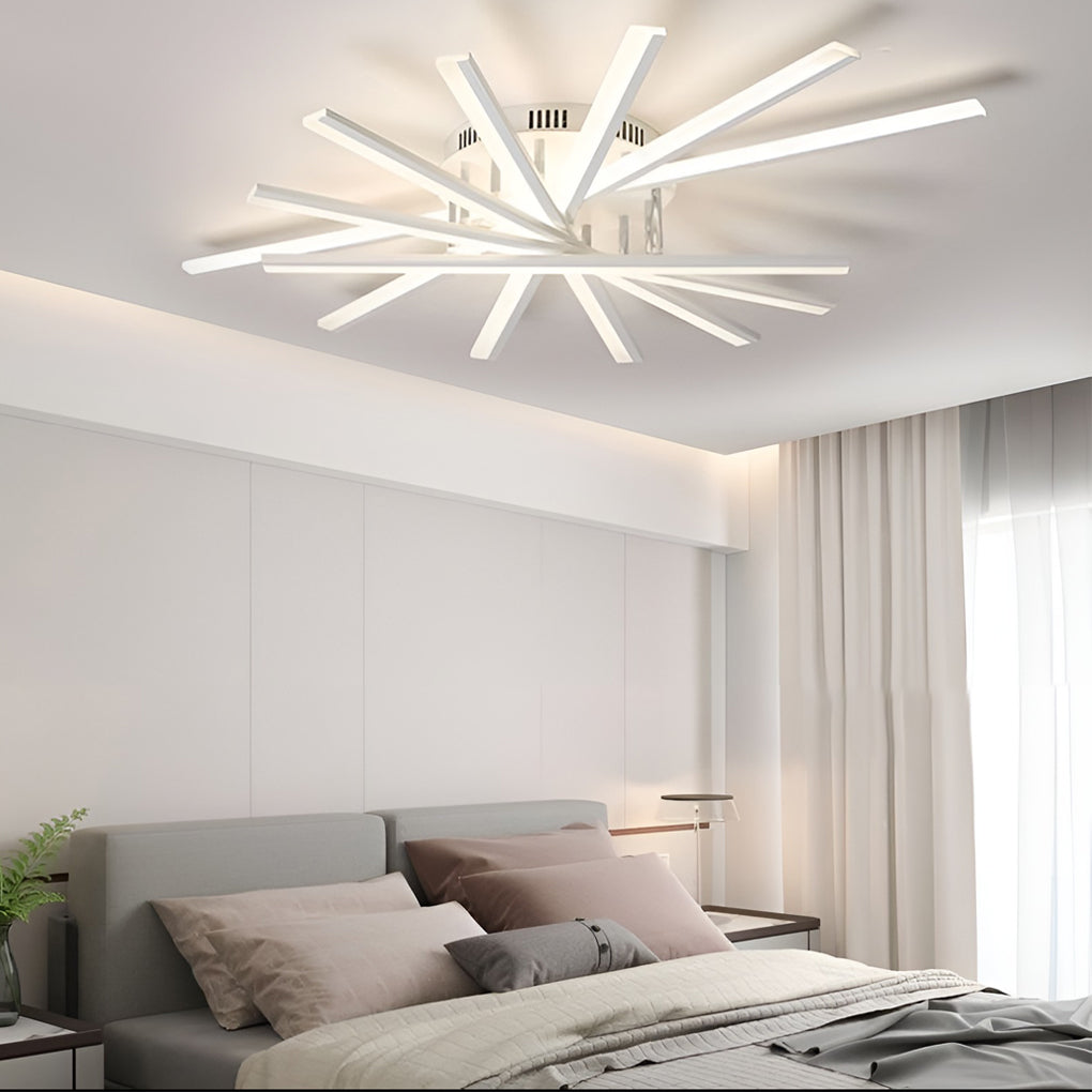 Modern Nordic Creative Strip LED Ceiling Light White Dimmable Flush Mount Chandelier