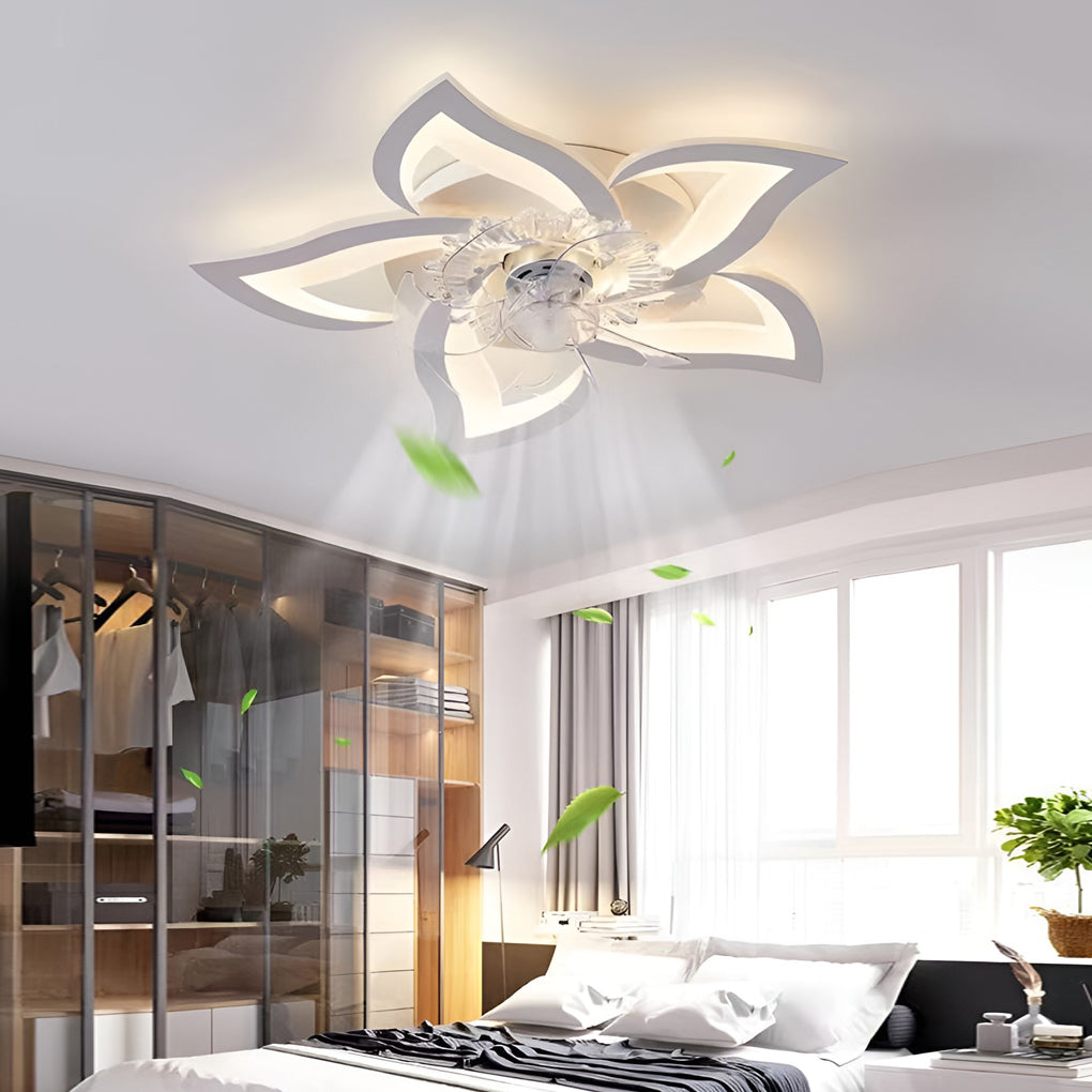 Modern Nordic Flower Shaped LED Ceiling Fan with Three Step Dimming and Timed Shutdown