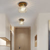 American Country Style Walnut Wood and Glass Flush Mount Ceiling Light Fixture