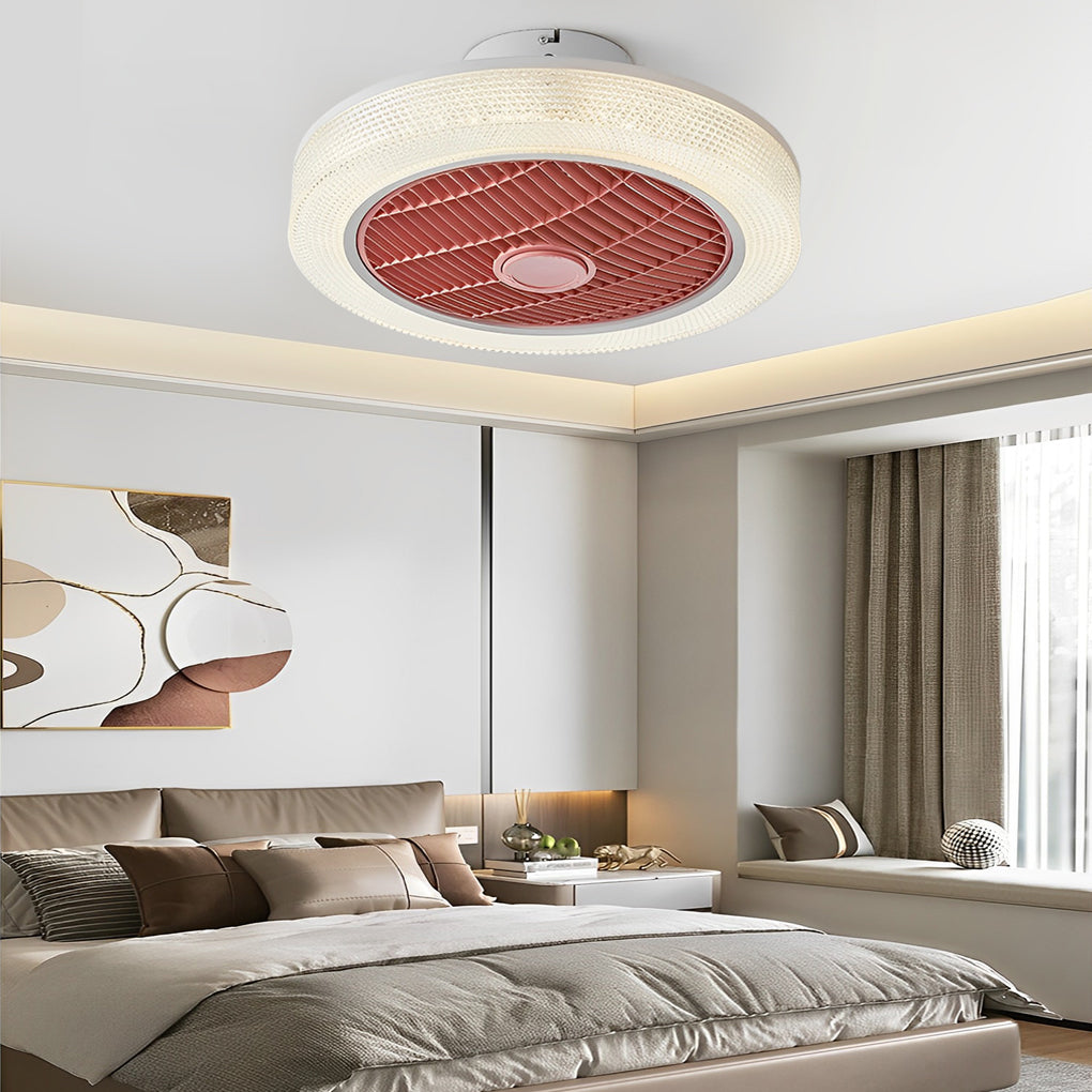 Modern Bladeless Ceiling Fan with Integrated Heater and Dimmable LED Light for Year Round Comfort