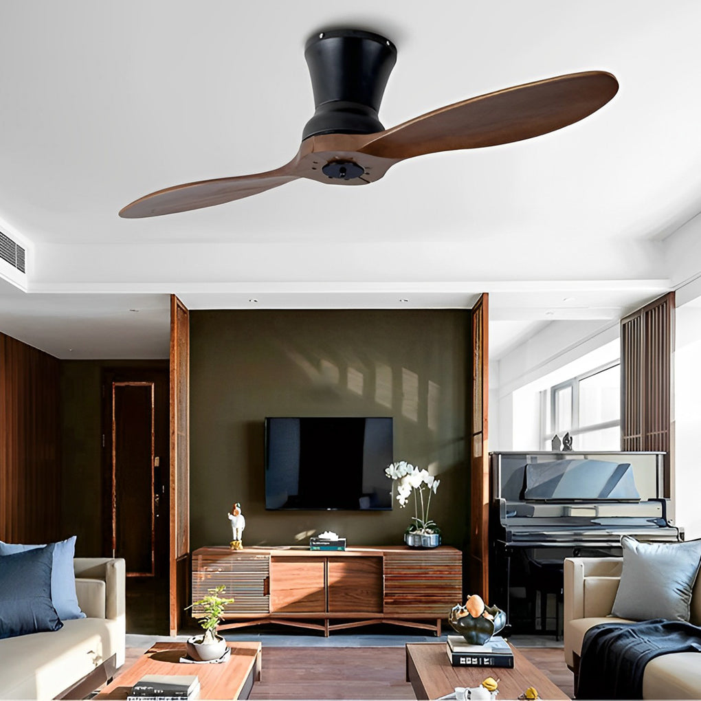 Walnut Wood 2 Blade Modern Ceiling Fan with Dimmable LED Lighting Silent DC Motor and Remote Control 56 Inch
