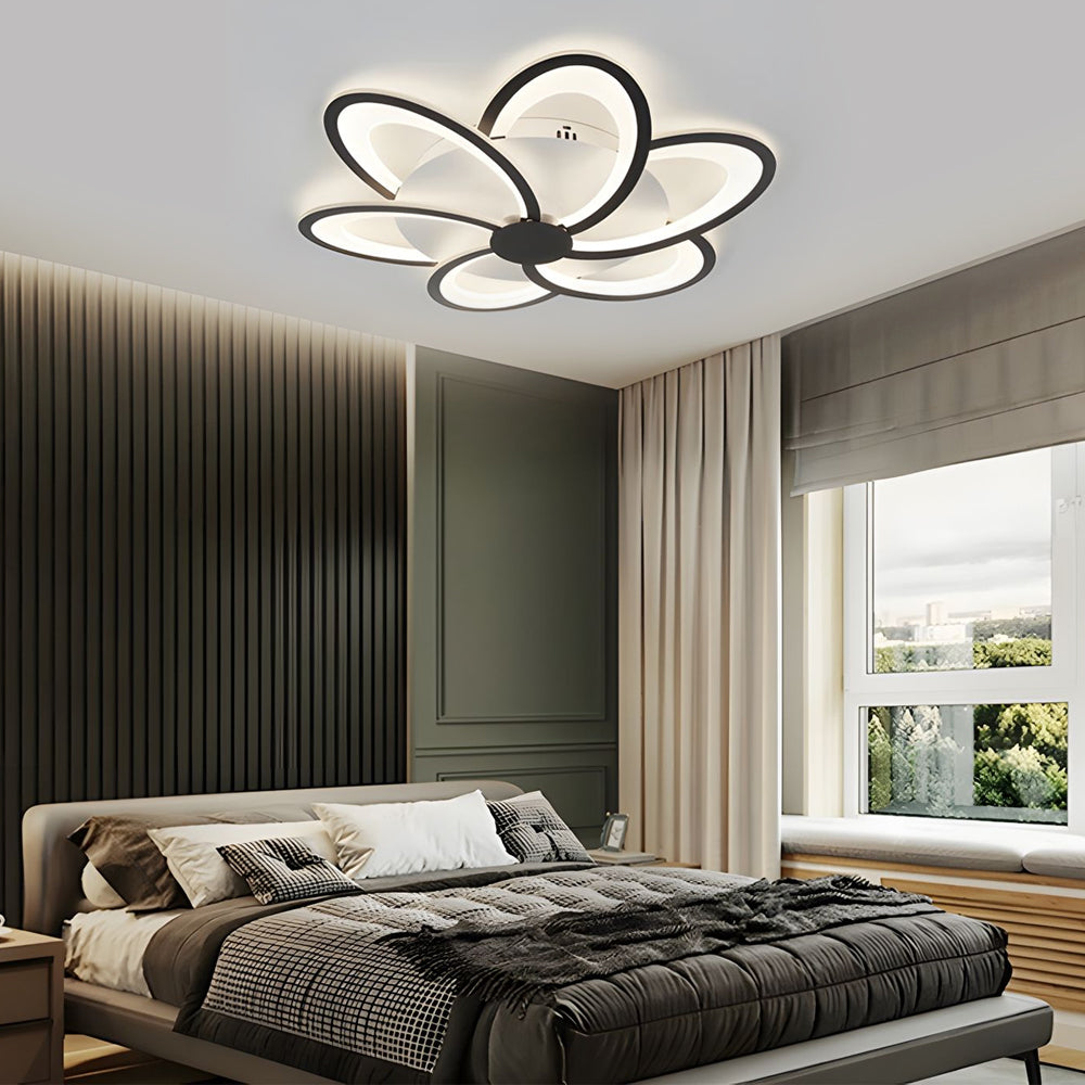 Geometric Flower LED Flush Mount Ceiling Light with Acrylic Petal Design in Black