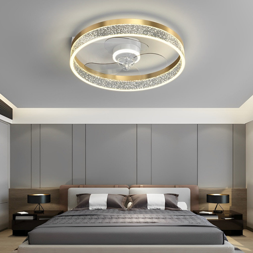 Round Bladeless Ceiling Fan with Dimmable LED Light 6 Speeds Silent Low Profile Flush Mount Fan