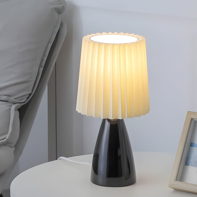 Modern 12 Inch Pleated Shade Glass Table Lamp with 3 Step Dimming and USB Power