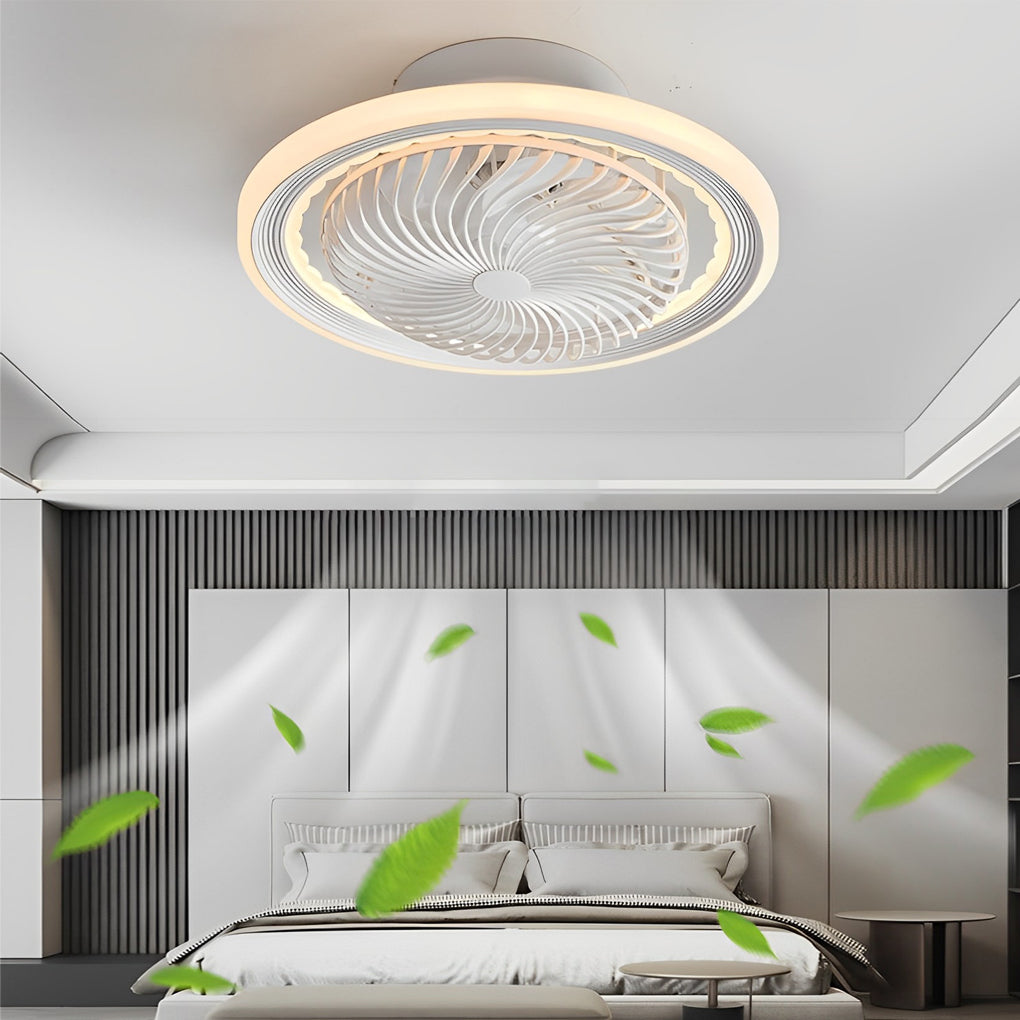 Modern Flush Mount Bladeless Ceiling Fan with Dimmable LED Light and Silent Motor