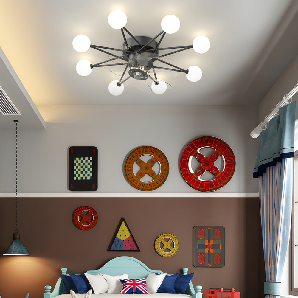 Modern Starry Design Ceiling Fan with 3 Color Dimming Light for Childrens Bedroom