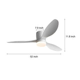 52 Inch Modern LED Ceiling Fan with Remote Control Dimmable 3 Blade Quiet Light Fixture
