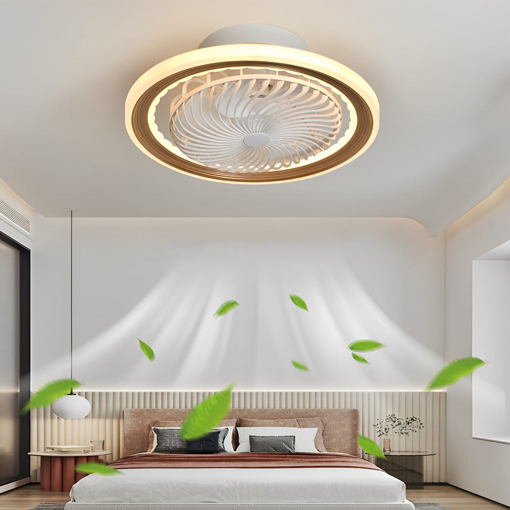 Modern Flush Mount Bladeless Ceiling Fan with Dimmable LED Light and Silent Motor