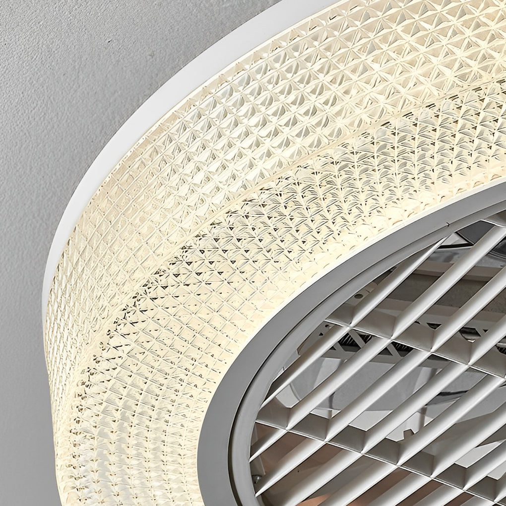 Modern Bladeless Ceiling Fan with Integrated Heater and Dimmable LED Light for Year Round Comfort