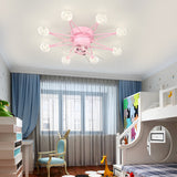 Modern Starry Design Ceiling Fan with 3 Color Dimming Light for Childrens Bedroom