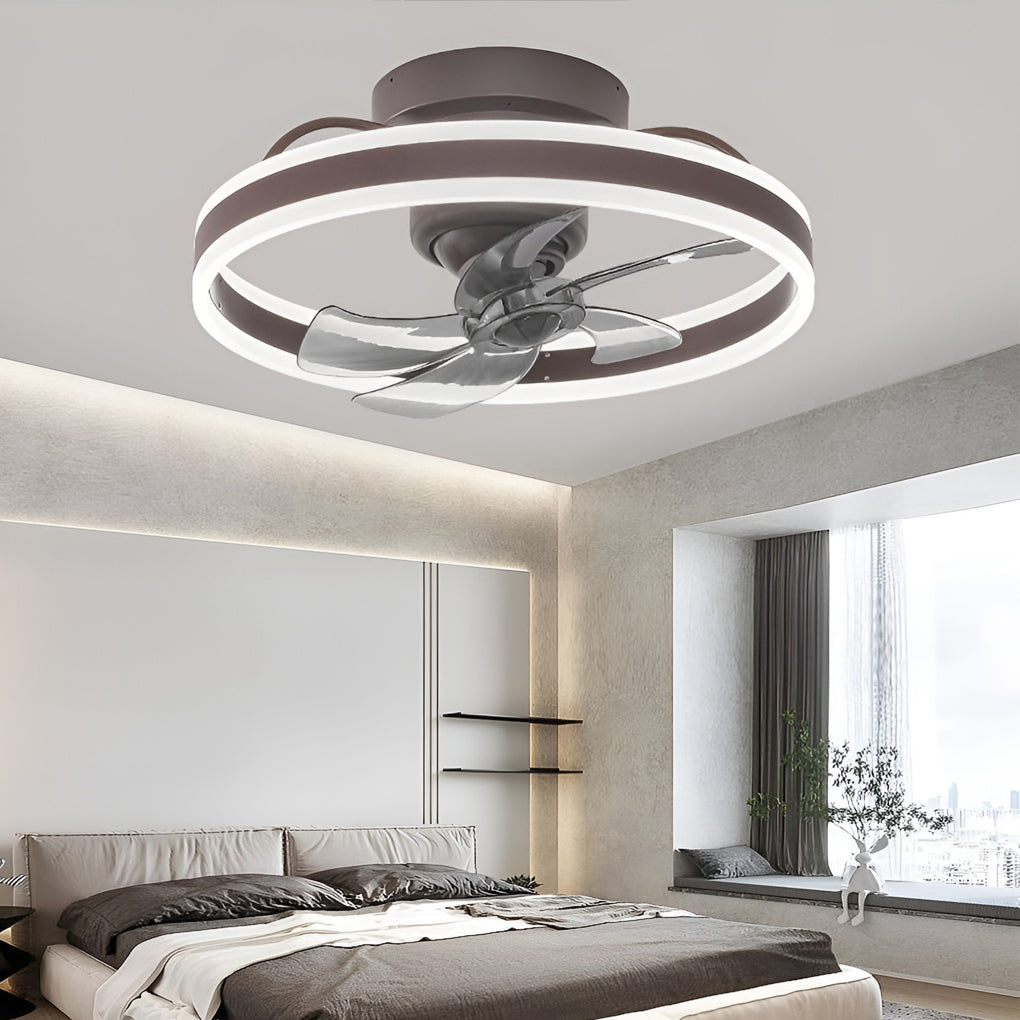 Modern Flush Mount Ceiling Fan with Stepless Dimming LED Light and 360 Degree Rotating Airflow
