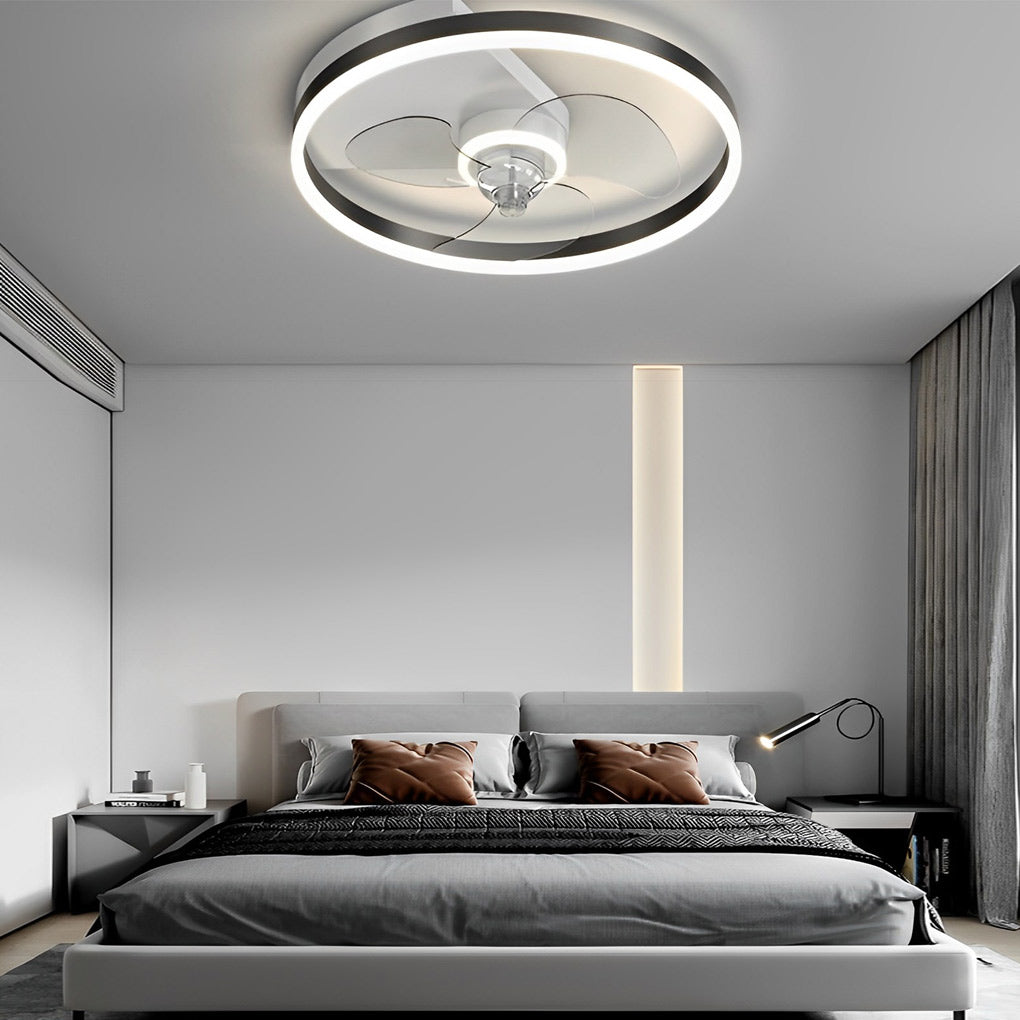 Round Bladeless Ceiling Fan with Dimmable LED Light 6 Speeds Silent Low Profile Flush Mount Fan