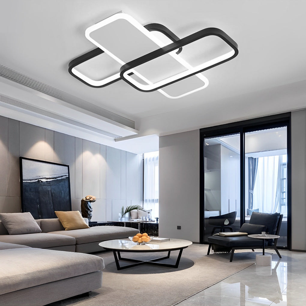 Geometric Overlapping Square LED Ceiling Light Modern Nordic Flush Mount Dimmable Chandelier