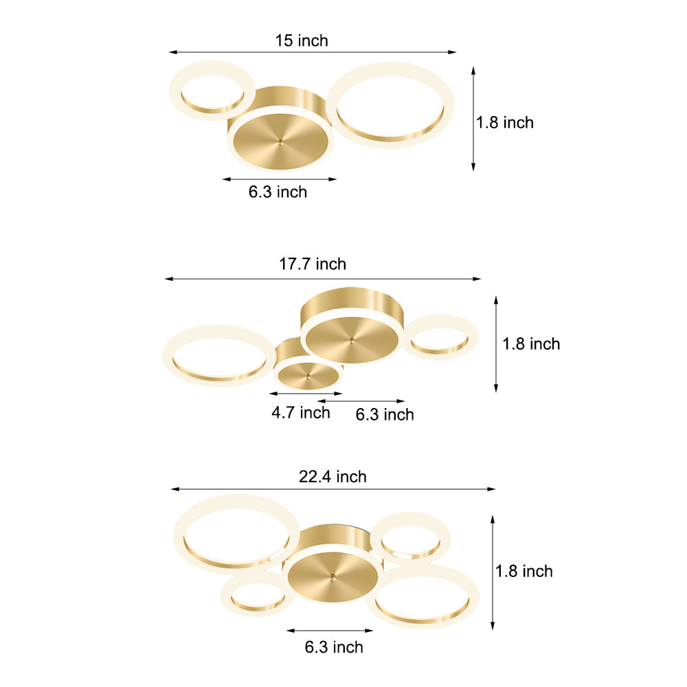 Contemporary Gold LED Flush Mount Ceiling Light Ring Circle Fixture for Living Room Bedroom