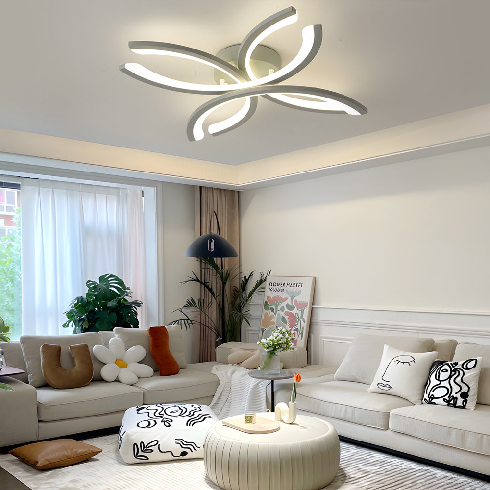 Modern Flower Shaped Acrylic LED Ceiling Light Dimmable Flush Mount Fixture for Bedroom and Living Room