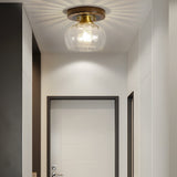 American Country Style Walnut Wood and Glass Flush Mount Ceiling Light Fixture