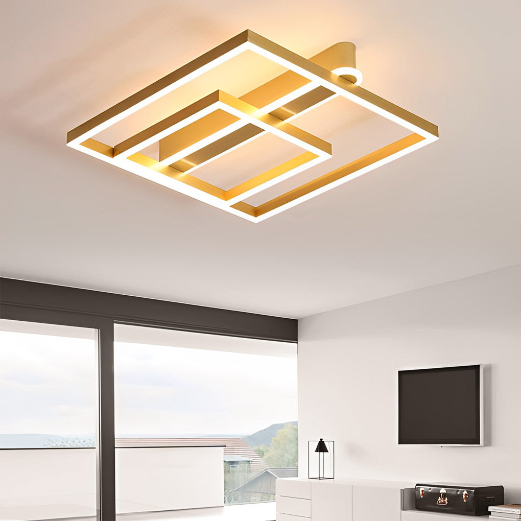 Nordic Square Double Frame LED Flush Mount Ceiling Lamp Aluminum Metal Lighting Fixture