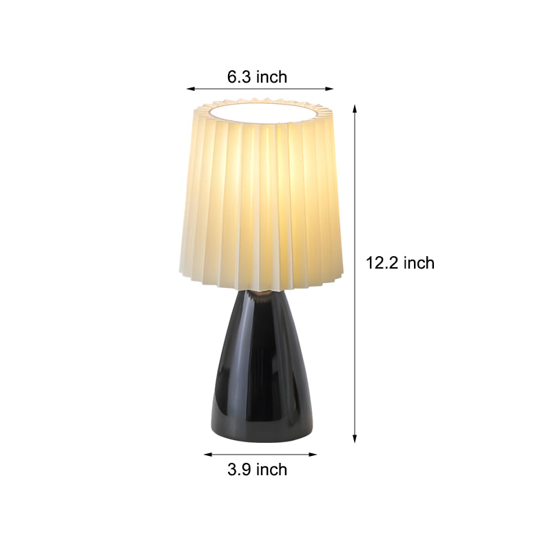 Modern 12 Inch Pleated Shade Glass Table Lamp with 3 Step Dimming and USB Power