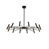 12 Light Matte Black Sputnik Chandelier Modern Metal Linear Hanging Light Fixture