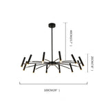 12 Light Matte Black Sputnik Chandelier Modern Metal Linear Hanging Light Fixture