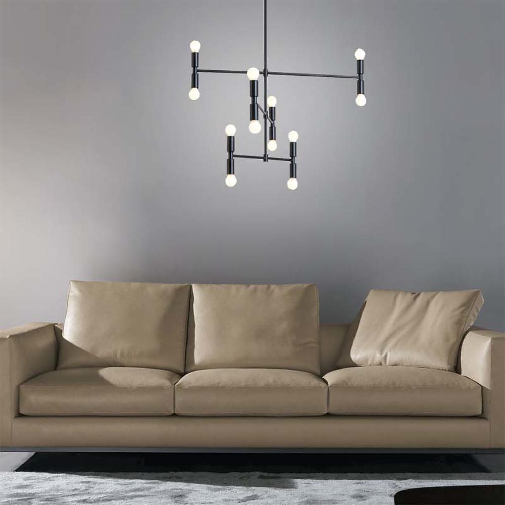 12 Light Modern Adjustable Metal Chandelier Electroplated Pendant Lighting for Dining Room and Living Area