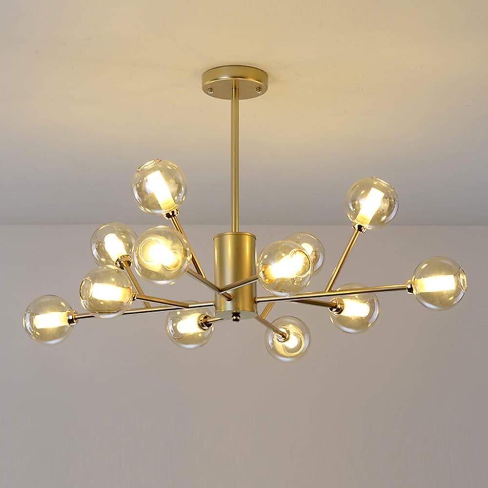 12 Light Nordic Glass Sputnik Pendant LED Chandelier for Modern Living Room and Kitchen Island Lighting