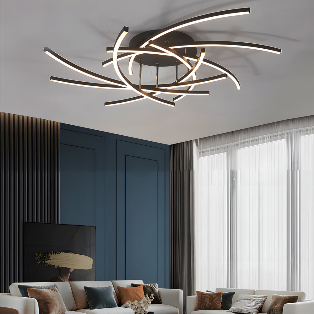 Modern Minimalist Line Design LED Ceiling Light Dimmable Flush Mount Lamp with Remote Control