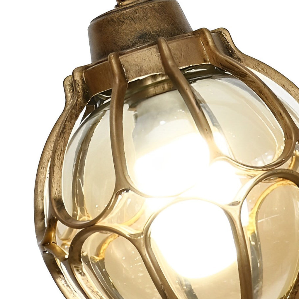 Retro Glass Globe Outdoor Pendant Light Waterproof Aluminum Exterior Chandelier for Porch and Garden