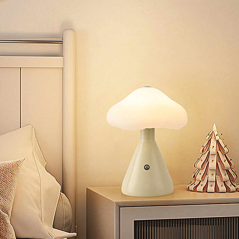 Modern Brushed Metal Mushroom LED Table Lamp with Touch Dimming for Bedroom