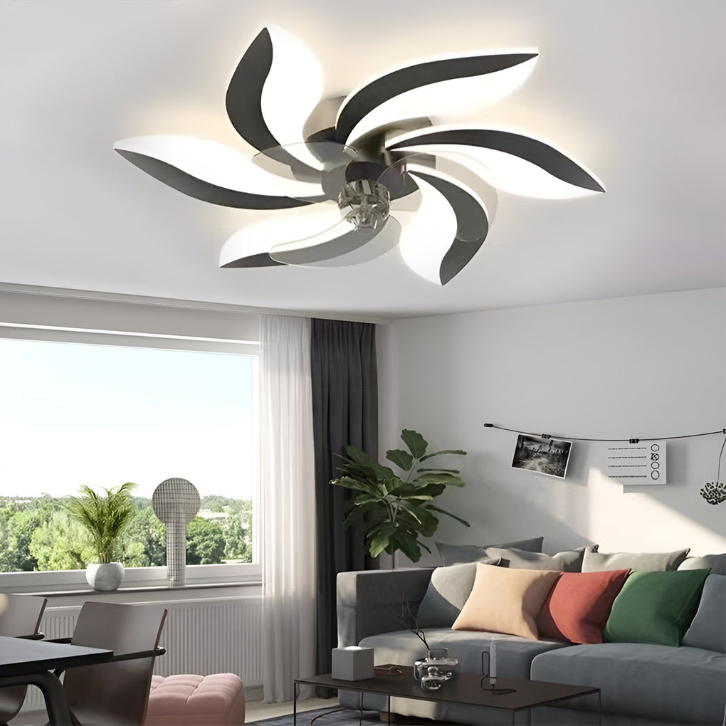 Modern Nordic Flower Shaped LED Ceiling Fan with Three Step Dimming and Timed Shutdown