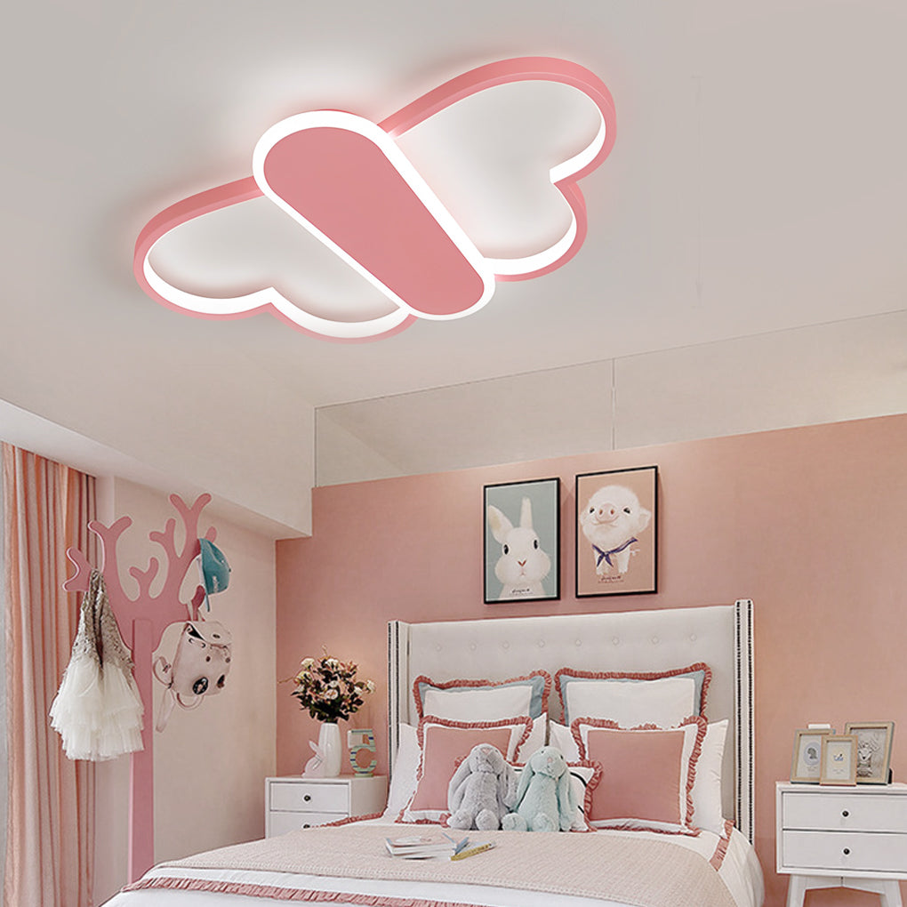 Modern Butterfly LED Flush Mount Ceiling Light Dimmable Remote Control Kids Bedroom Fixture
