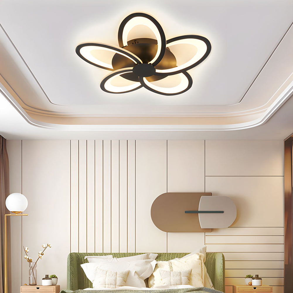 Geometric Flower LED Flush Mount Ceiling Light with Acrylic Petal Design in Black